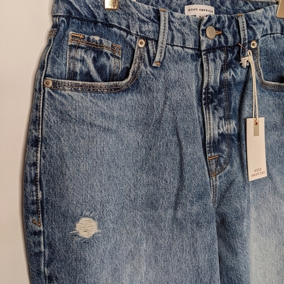 GOOD AMERICAN 90s Icon Distressed Straight Leg High Rise Denim Jeans NEW Size 28 - Picture 12 of 13